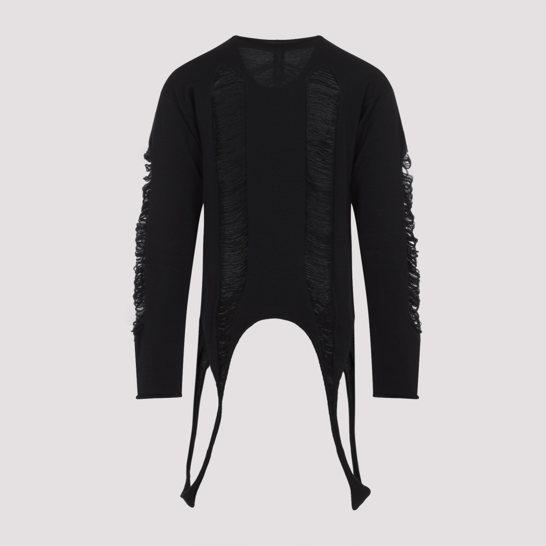 Rick Owens Black Virgin Wool Long-sleeve Top With Asymmetric Hem In Black