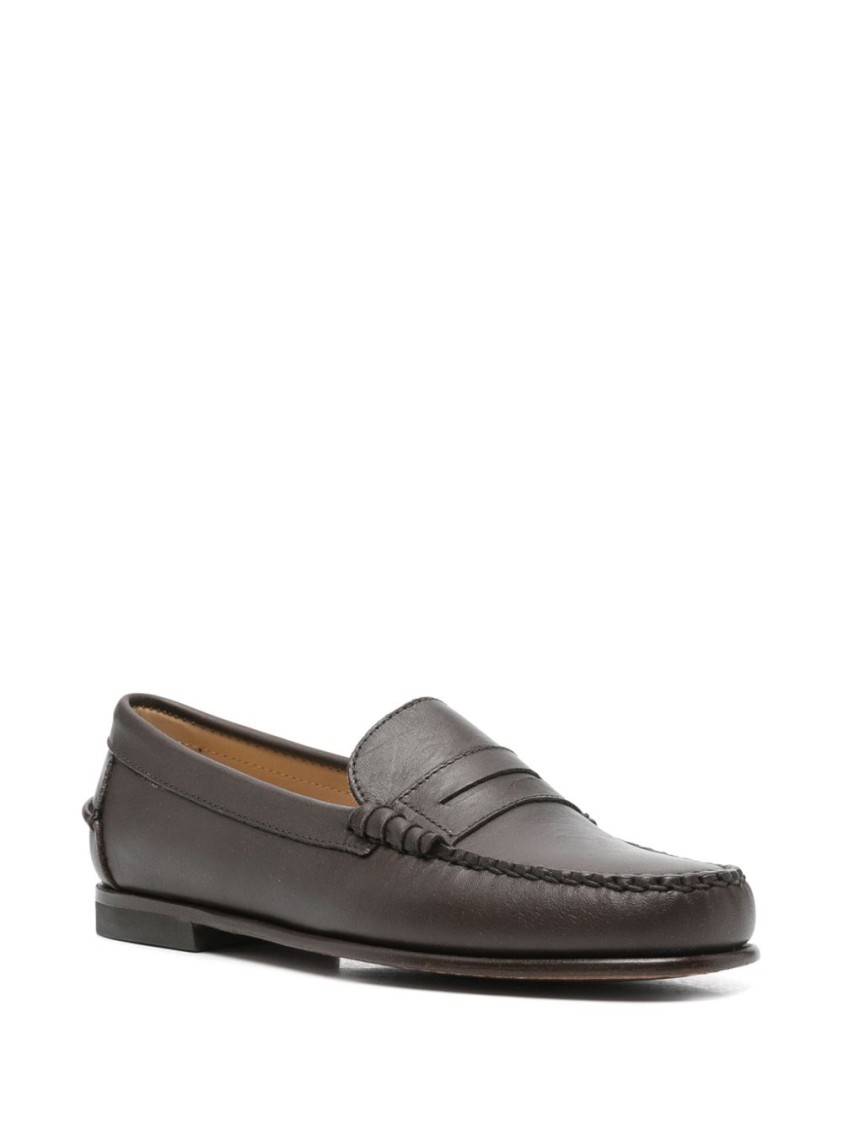 Sebago Leather Moc Stitching Penny Slot Loafers In Brown