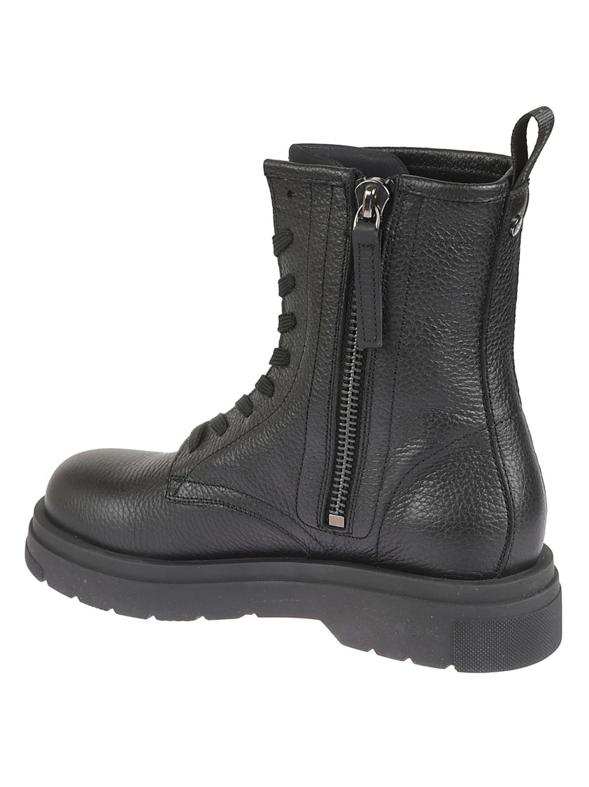 Woolrich Textured Leather Lace-up Anfibio Boots In Gray
