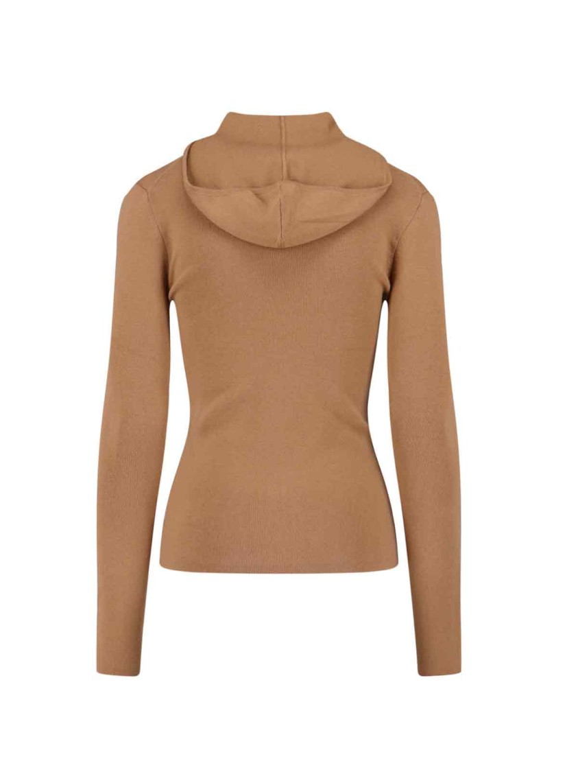 Victoria Beckham Womens Camel Hooded Rib-trim Knitted Merino Wool-blend Top In Brown