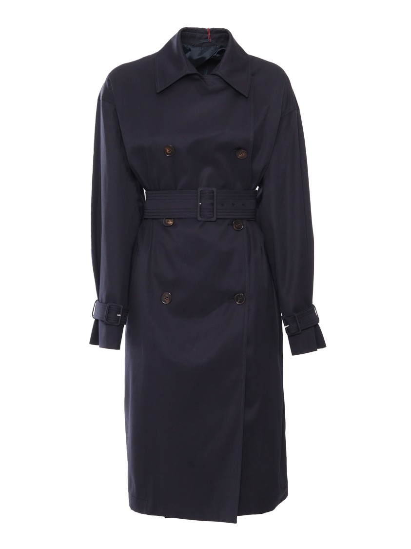 Max Mara Classic Black Double-breasted Ebrien Raincoat In Blue