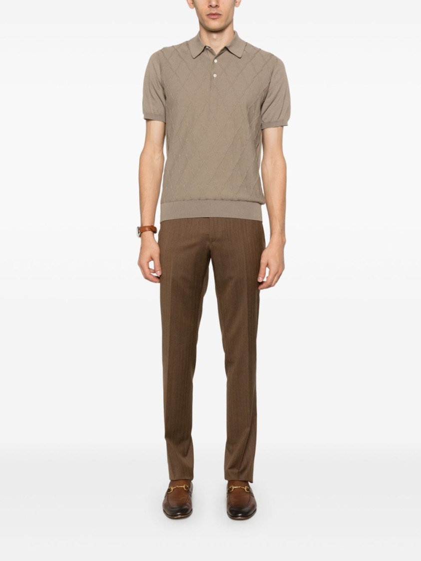 Corneliani Textured Diamond Pattern Polo Sweater