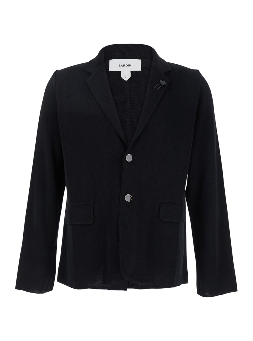 Lardini Black Jacket With Classic Lapels And Logo Pin Detail