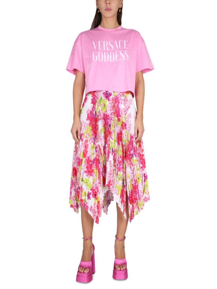 Shop Versace Pleated Skirt In Pink