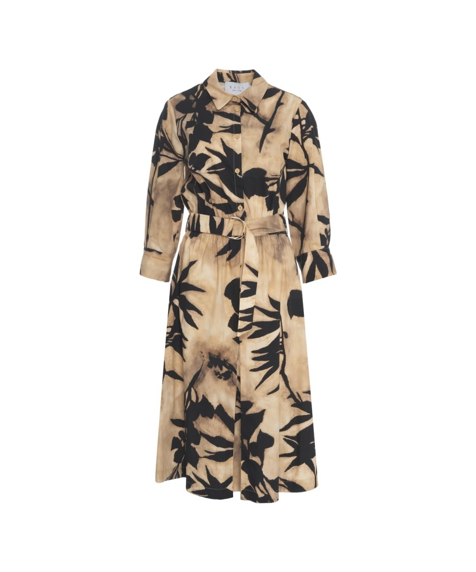 Shop Kaos Maxi Dress With Floral Pattern In Neutrals