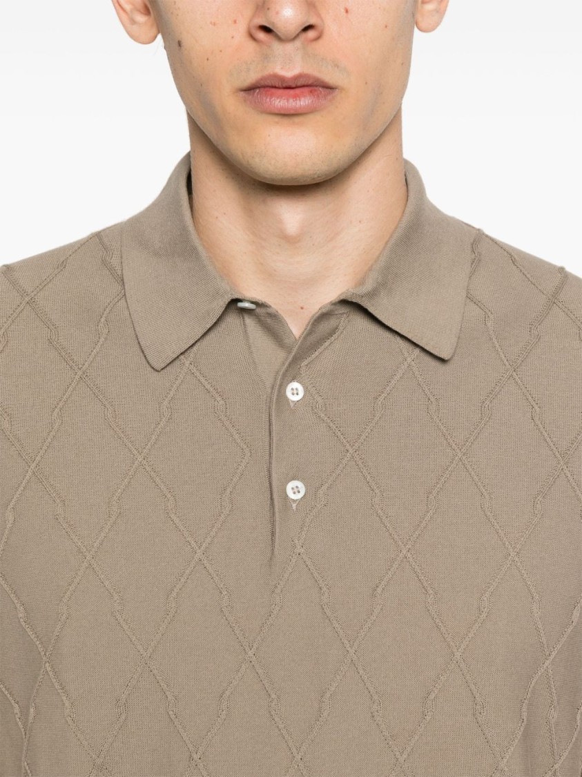 Corneliani Textured Diamond Pattern Polo Sweater