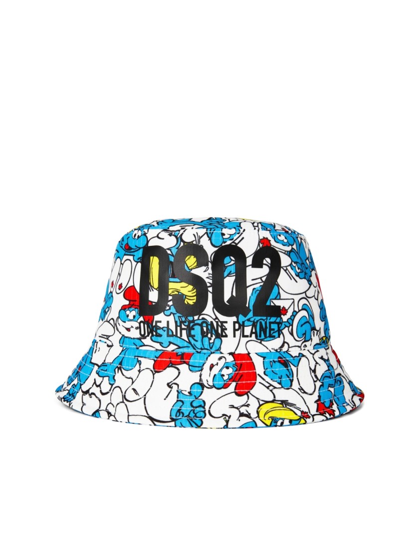 Dsquared2 Smurfs Logo Bucket Hat In White