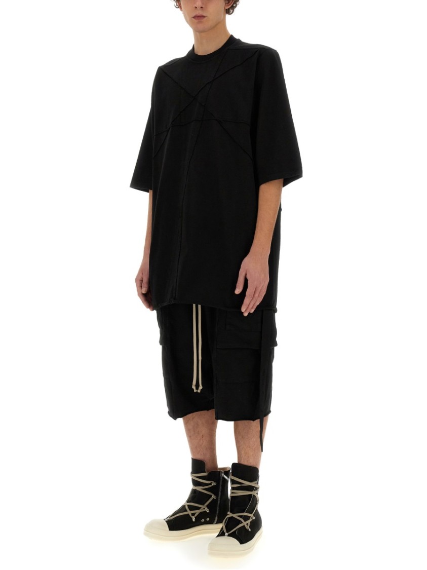 Rick Owens Drkshdw Drkshdw By Rick Owens Oversized Cotton T-shirt With Geometric Design And Relaxed Fit In Black