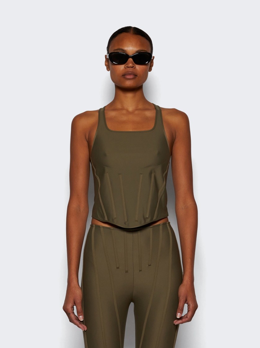 Mugler Corset Top Khaki In Green