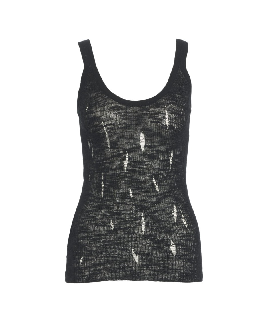 Shop Pinko Tank Top With Destroyed Details In Black