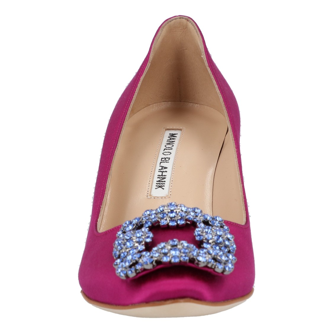 Manolo Blahnik Hangisi 90 Crystal Buckle Pumps In Satin In Purple
