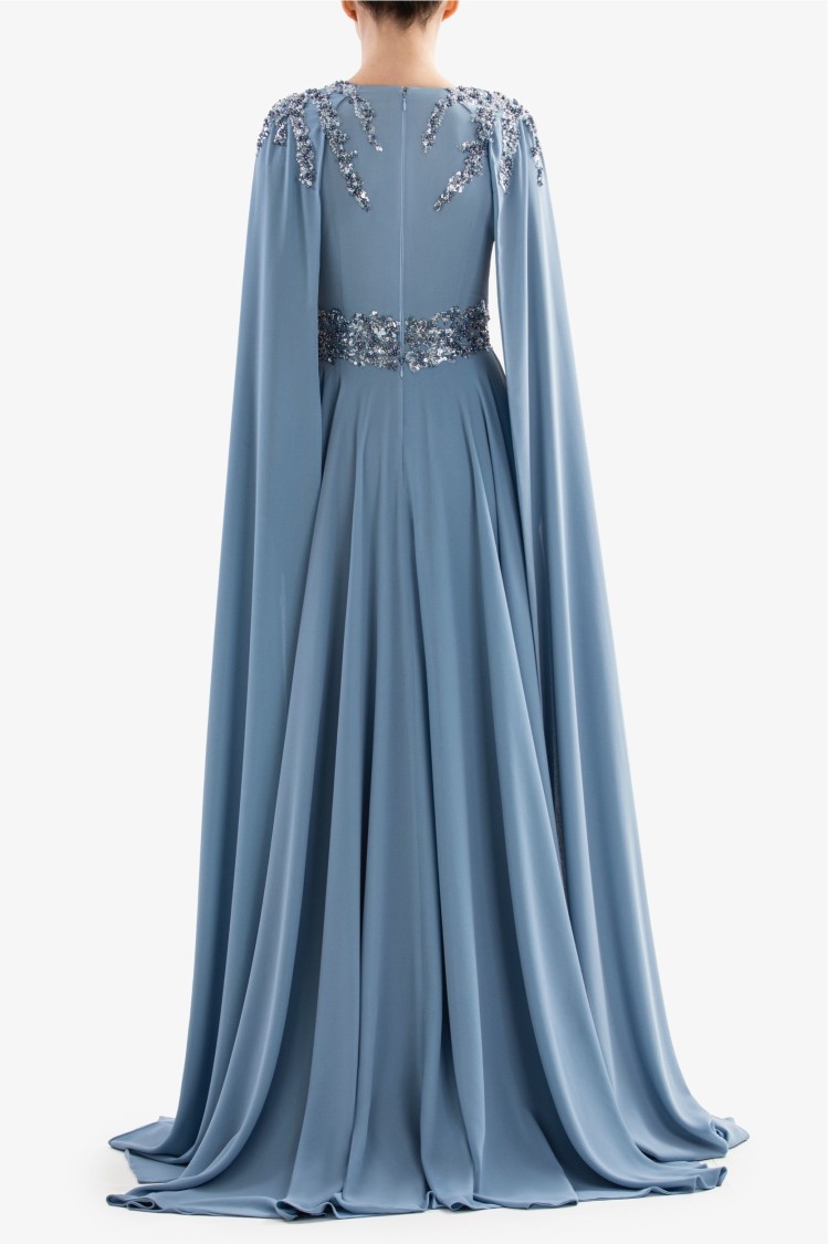 Saiid Kobeisy Crepe Dress With Cape In Blue