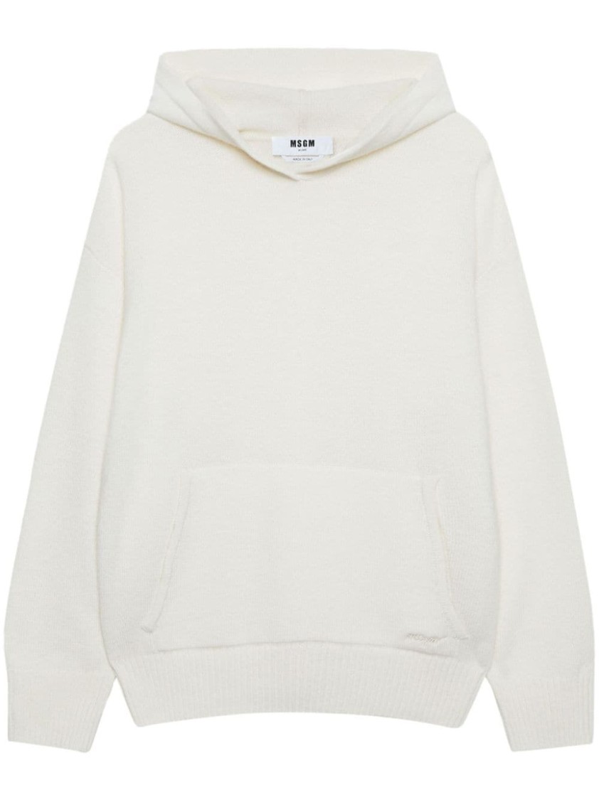 Msgm Oversized Wool-cashmere Sweater With Hood In White