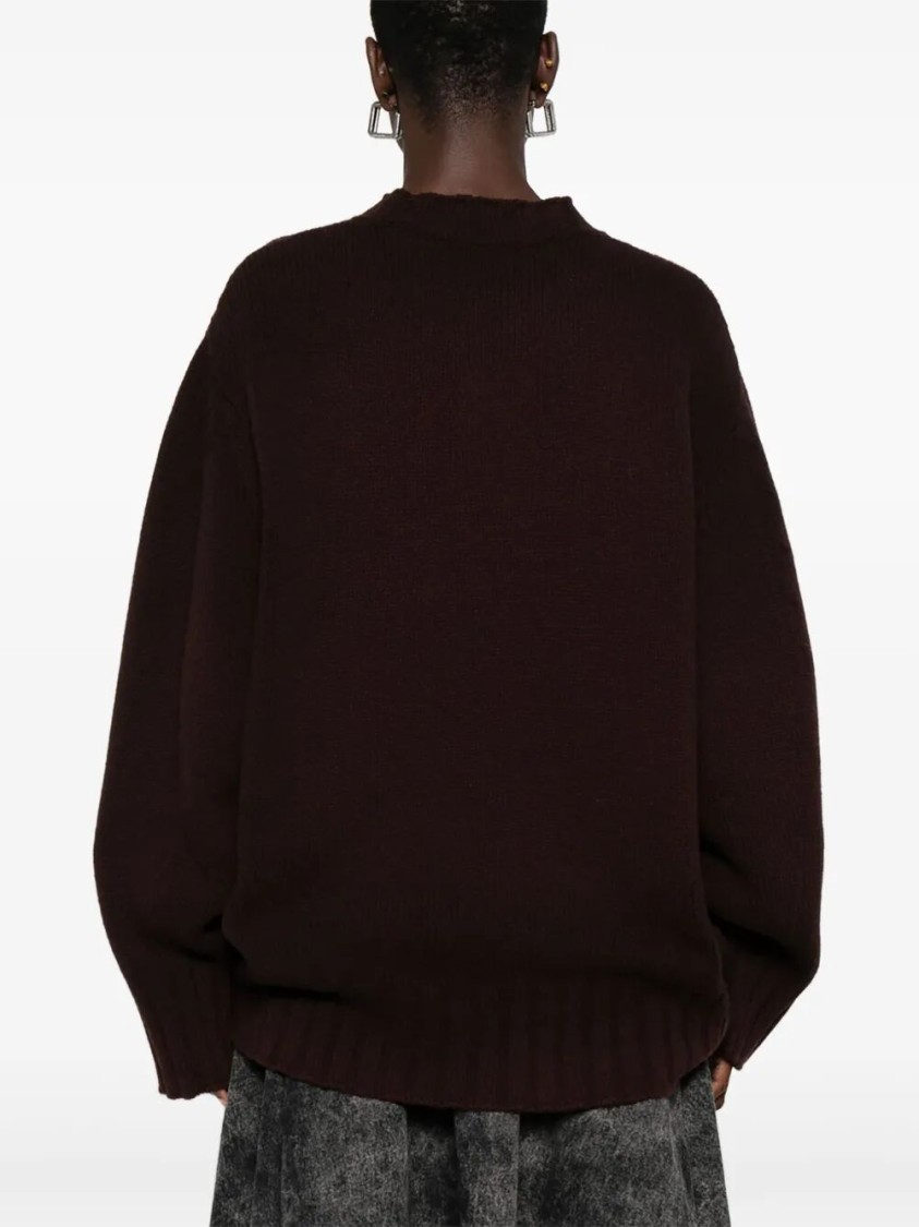 Attico Oversized Asymmetrical Hem Sweater With Ribbed Details In Brown
