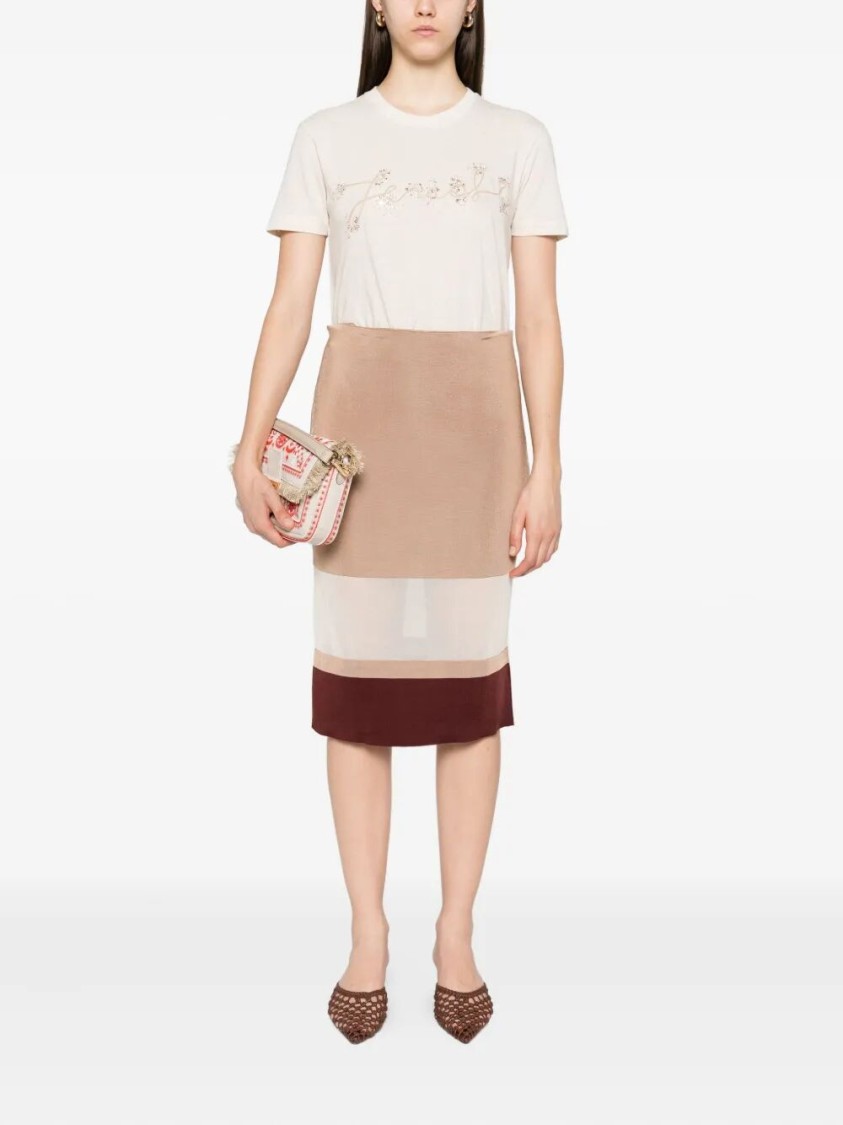 Fendi Beige Cotton And Linen T-shirt With Logo In Neutral