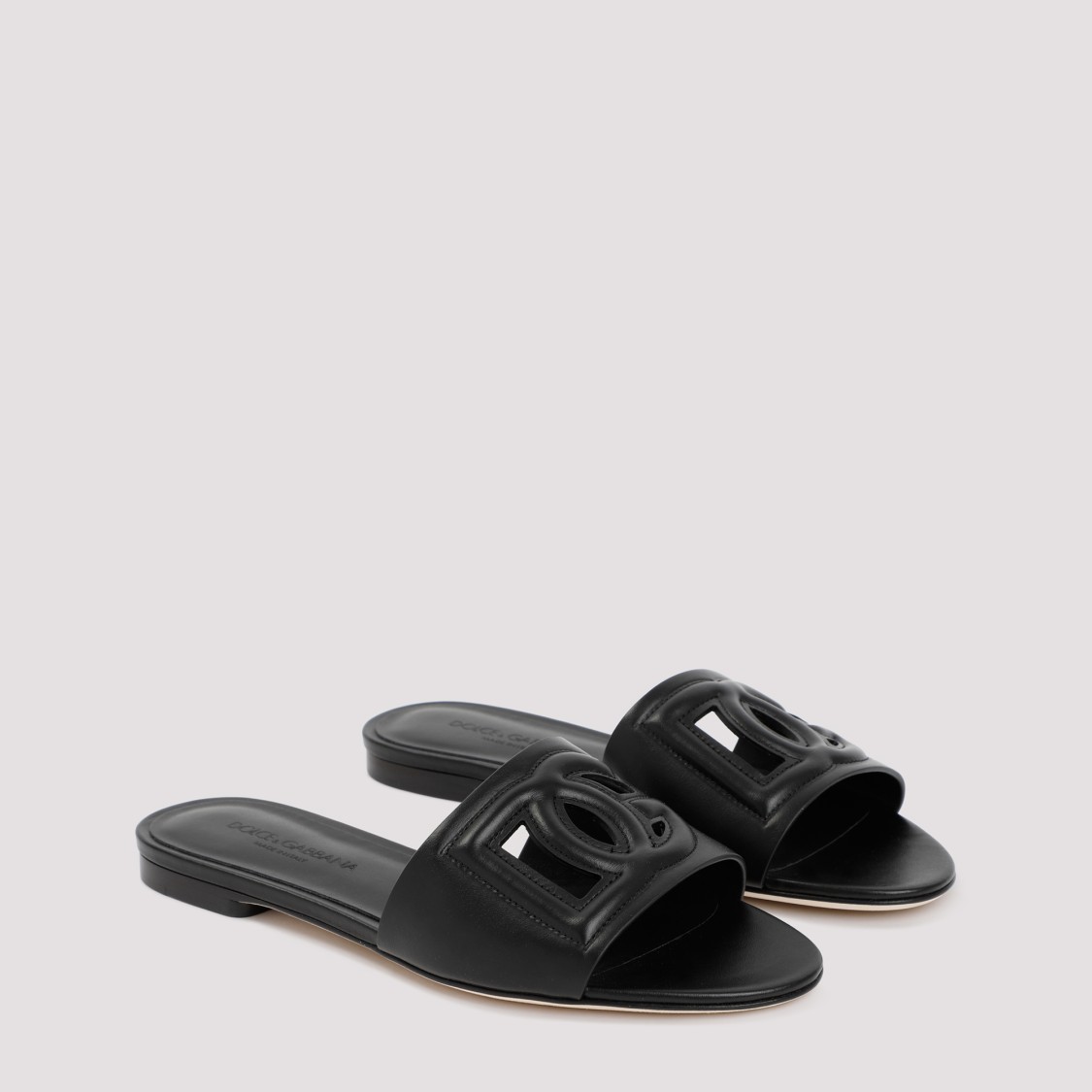 Shop Dolce & Gabbana Black Leather Flat Slides Sandals