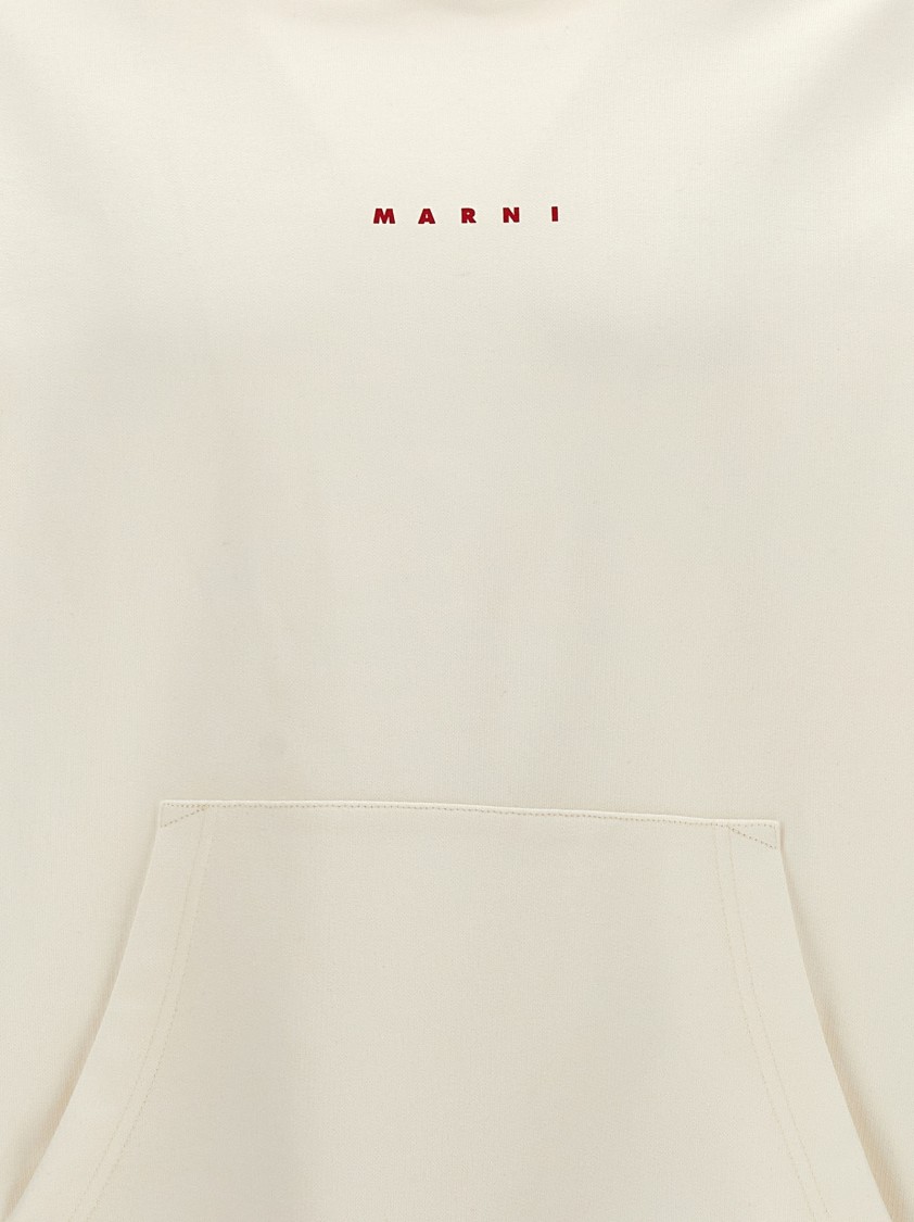 Marni Relaxed-fit Cotton Hoodie With Logo Print In Neutral