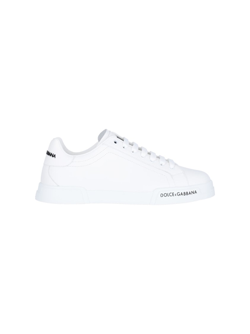 Dolce & Gabbana Leather Sneakers With Lateral Logo Patch In White