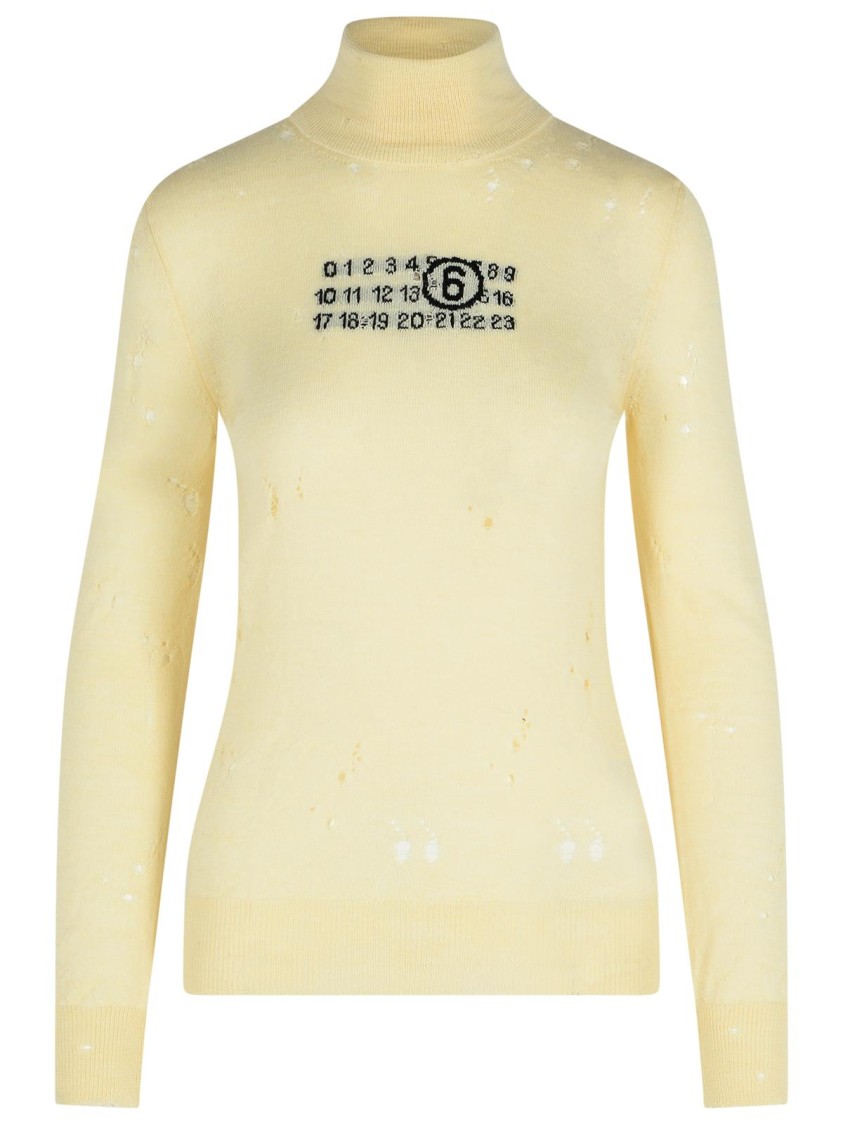 Mm6 Maison Margiela Mm6 By Maison Margiela Cream Virgin Wool Turtleneck Sweater In Yellow