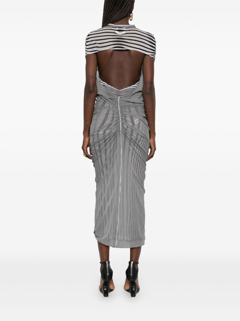 Shop Jean Paul Gaultier Transparent Striped Long Dress In Grey