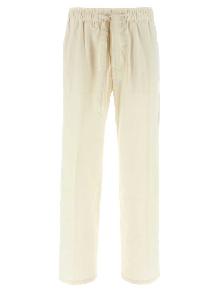 Lanvin Lightweight Cotton Trousers With Adjustable Drawstring In Neutral