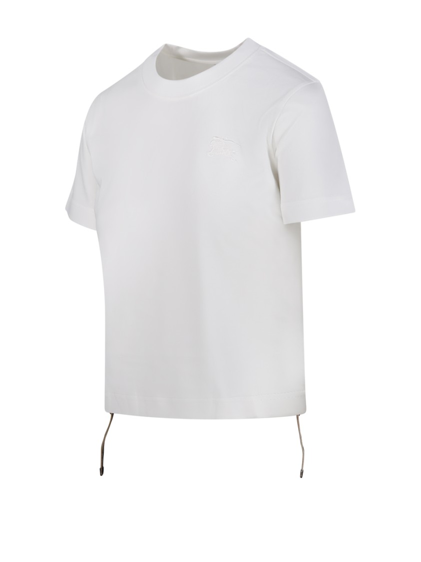 Burberry Cropped White T-shirt With Adjustable Drawstrings In White