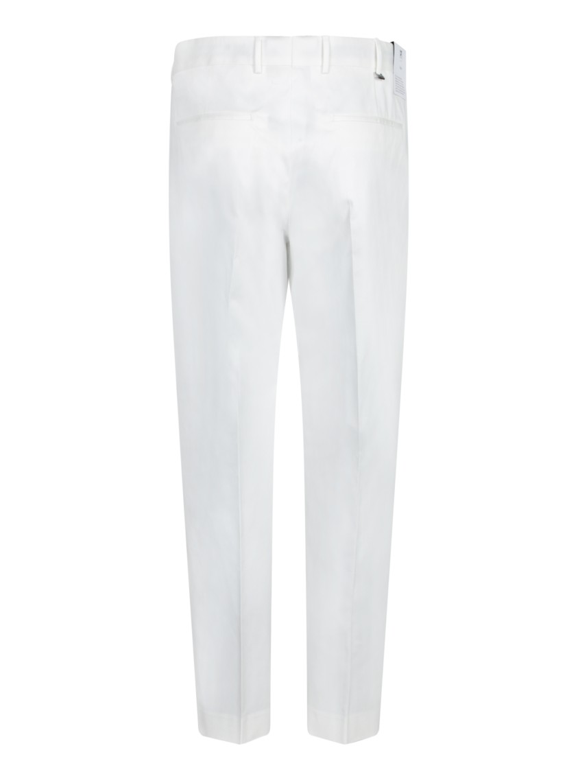 Pt Torino Refined Cotton Twill White Trousers With Detailing
