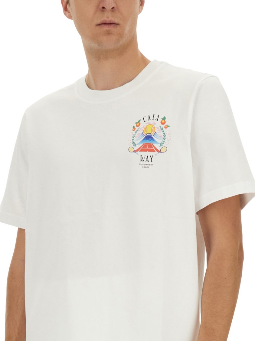 Casablanca T-shirt Girocollo Con Logo Sul Fronte In Cotone Bianca Uomo