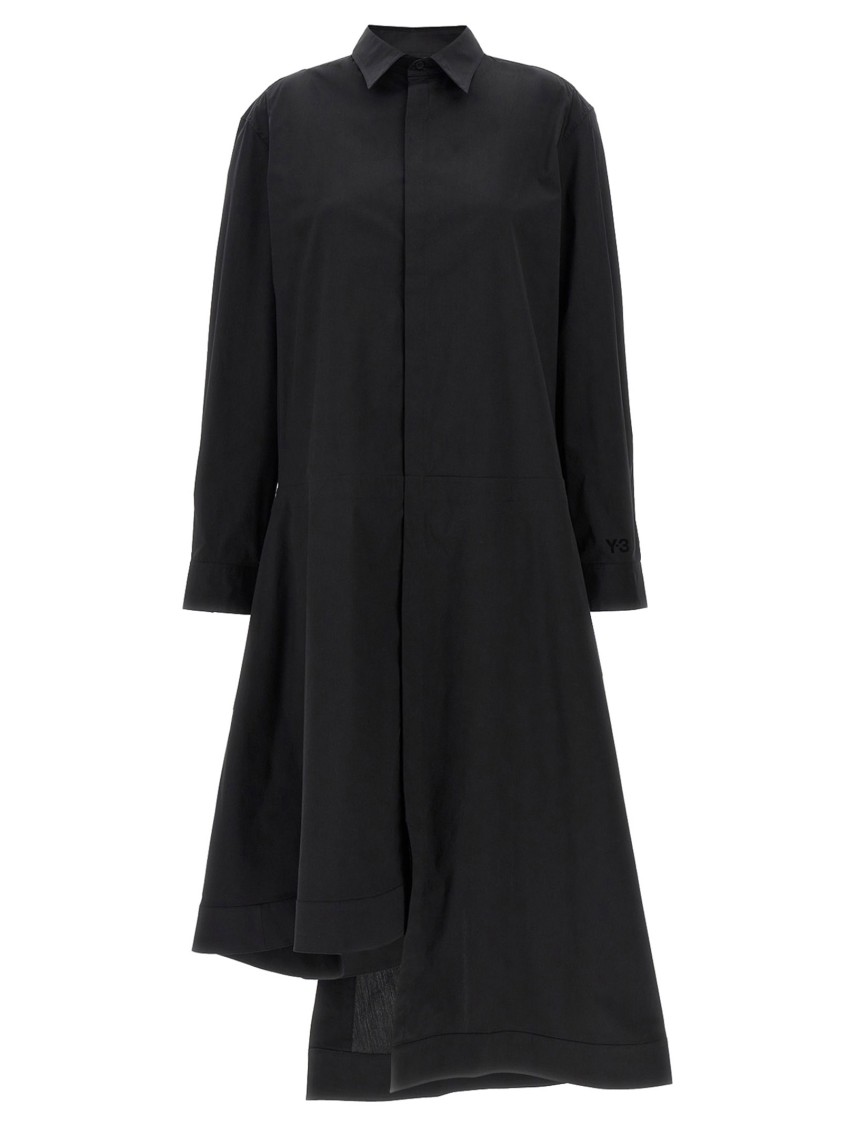 Y-3 Asymmetrical Hem Cotton Blend Chemisier Dress In Black