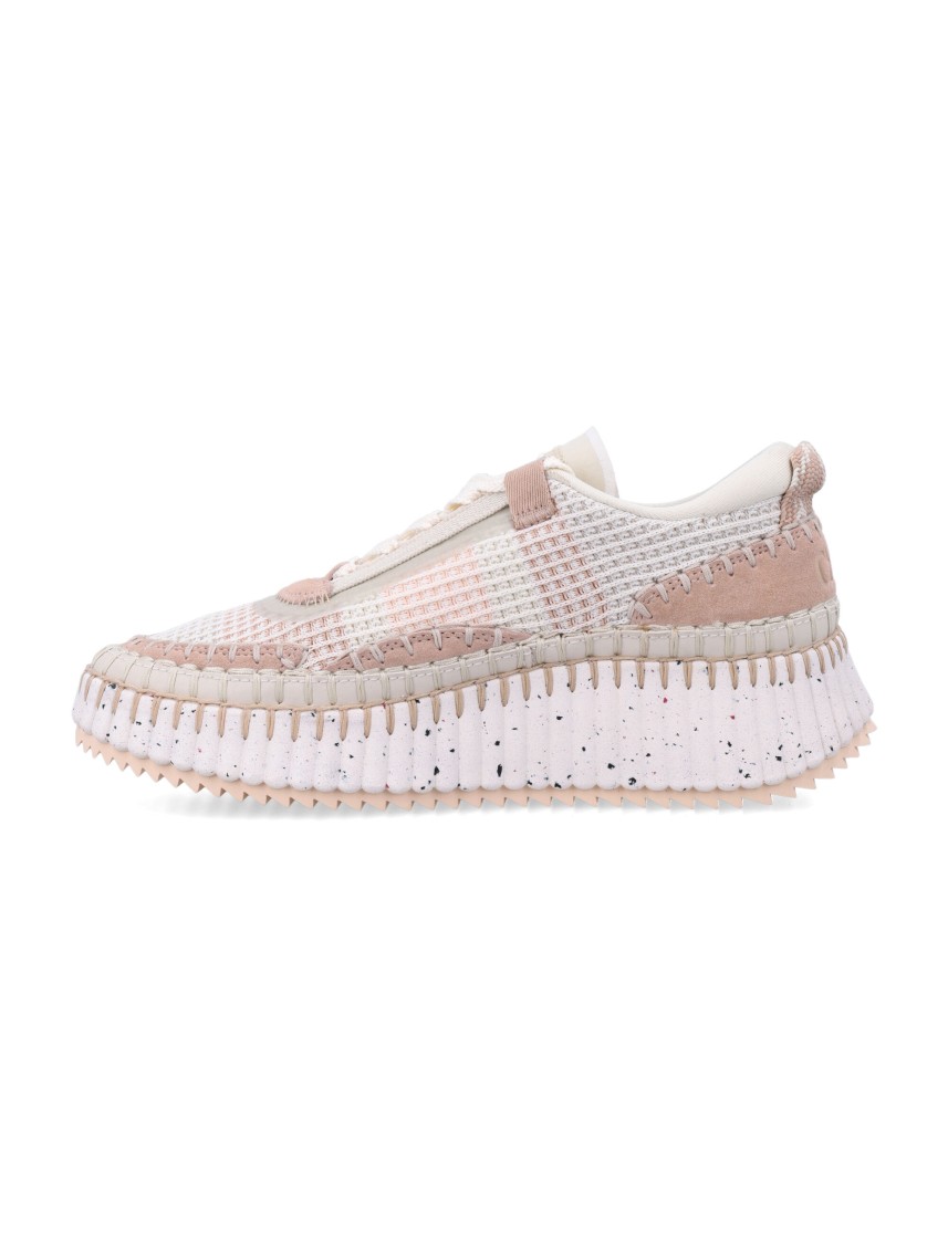 Chloé Hand-stitched Mesh Sneakers With Suede Inserts In White