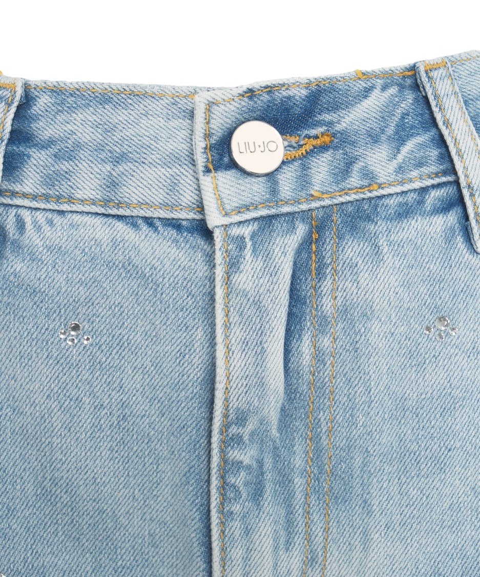 Shop Liu •jo Liu Jo High-waisted Straight Leg Jeans With Rhinestone Details In Blue