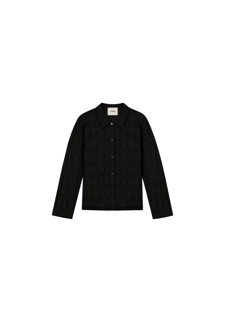 Shop Aeron Tamara - Diamond Knit Cardigan Shirt In Black