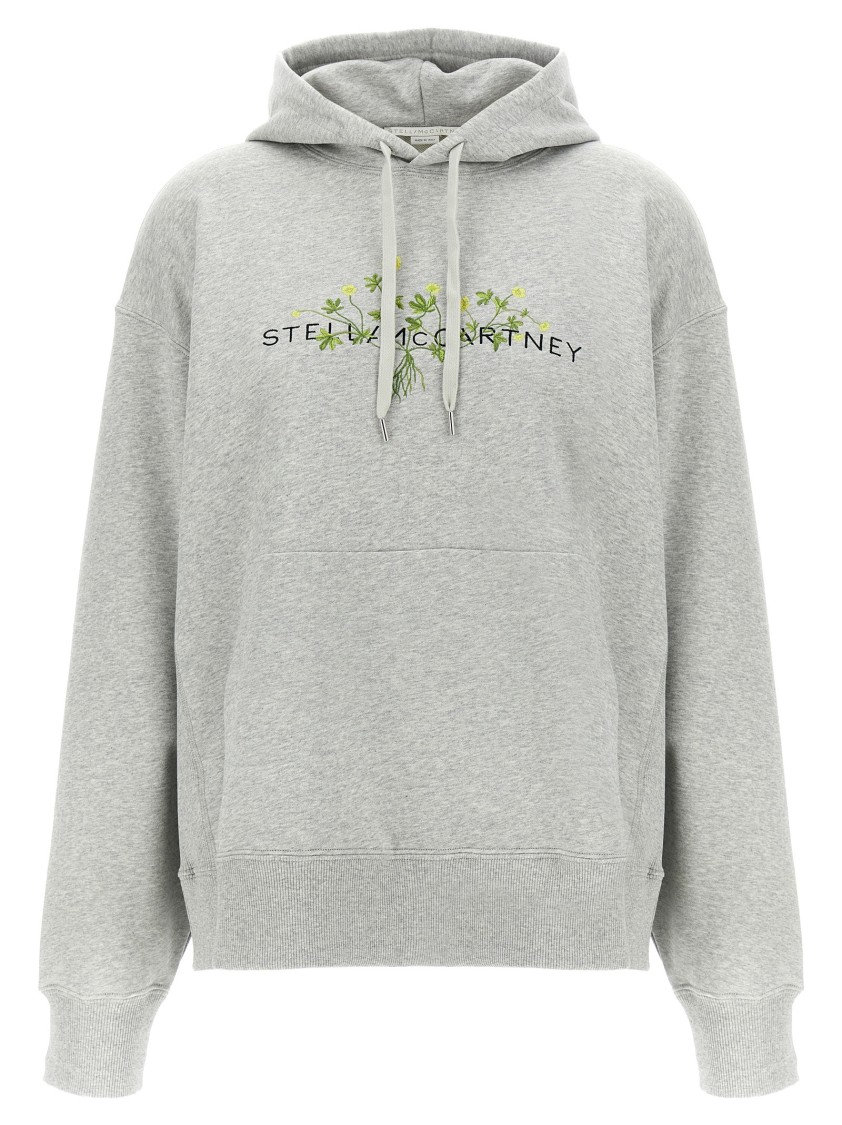 Stella Mccartney Brushed Cotton Hoodie With Front Logo Embroidery In Gray