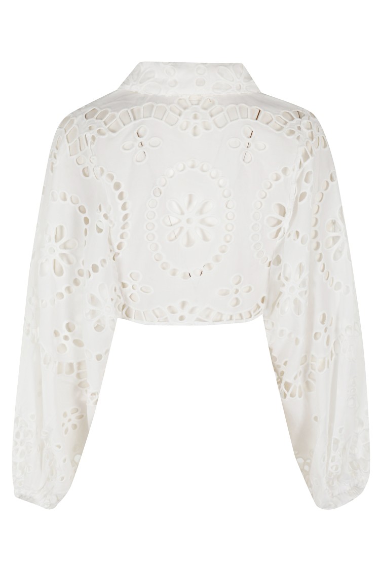 Mc2 Saint Barth Cropped White Shirt With Lace Design