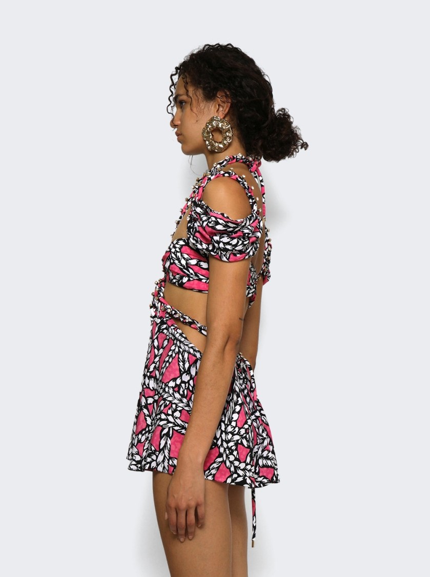 Area Printed Cut-out Silk Minidress