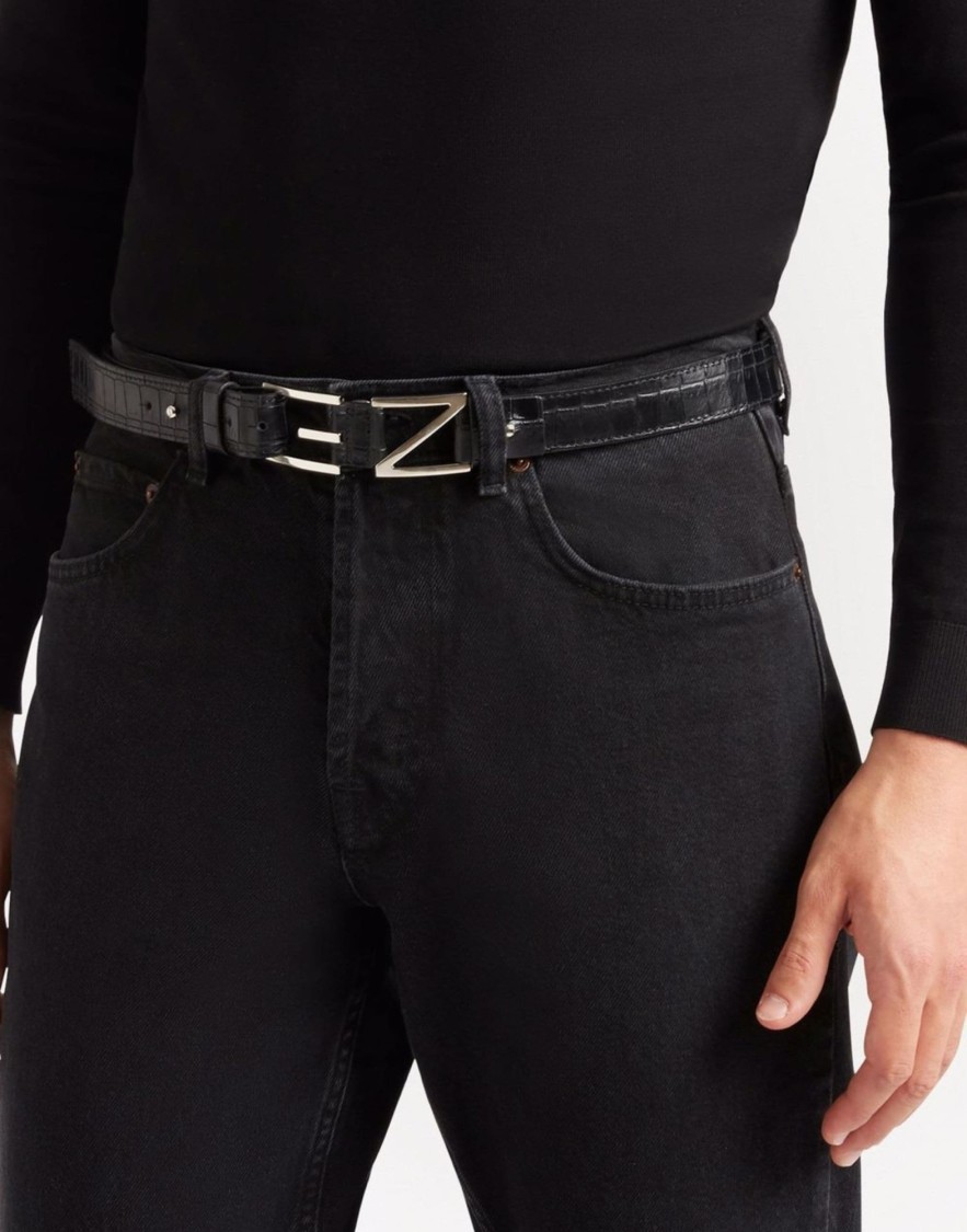 Giuseppe Zanotti Croc-effect Gz Block Logo Belt In Black