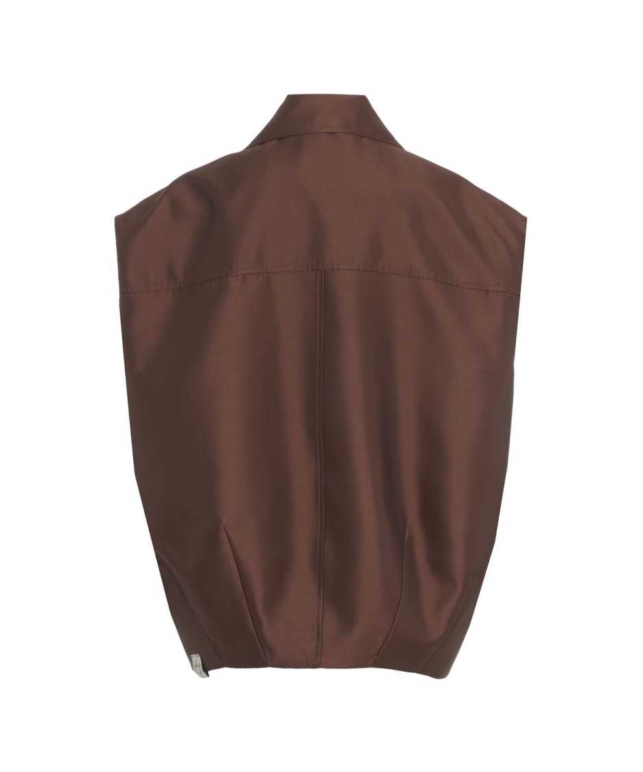 T Coat Brown Oversize Vest With Button Closure In Brown