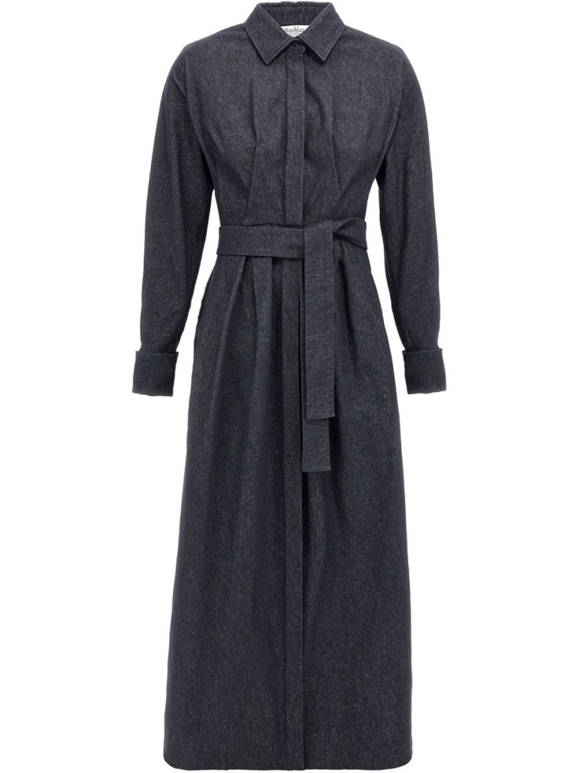 Max Mara Go Belted Waist Midi Dress With Long Sleeves