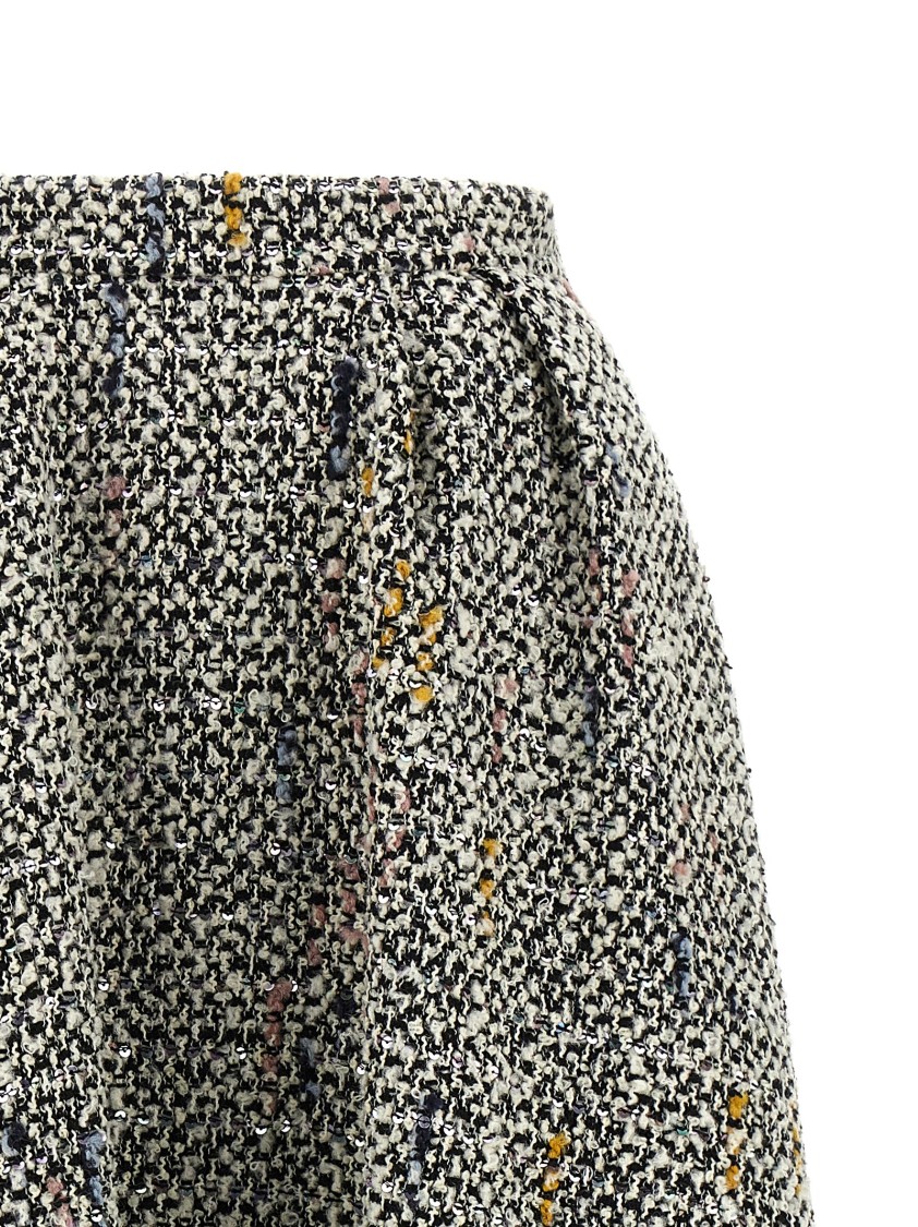 Alessandra Rich High-waisted Pleated Tweed Midi Skirt In Gray