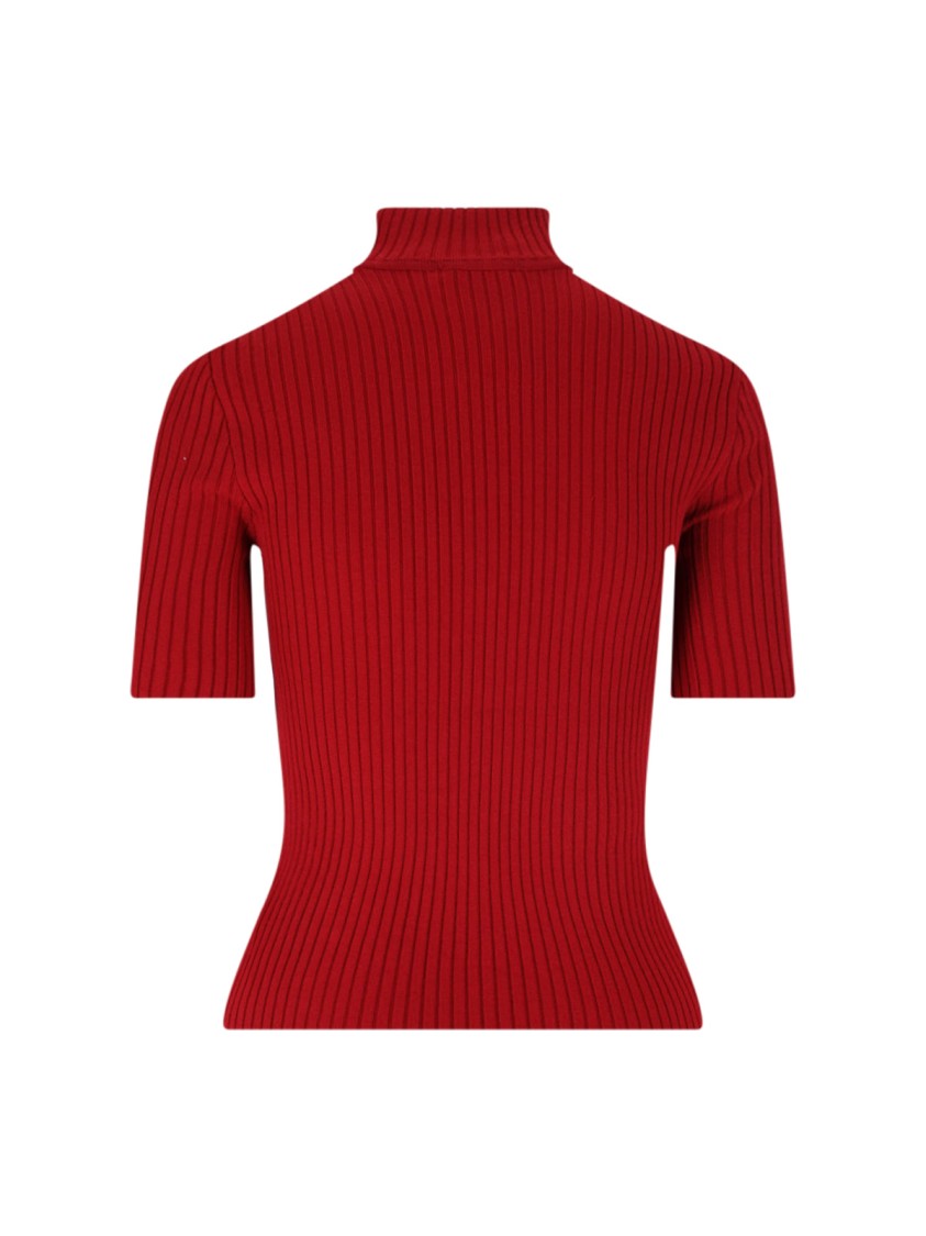 Courrèges Short Sleeve Ribbed Mock Neck Sweater In Red