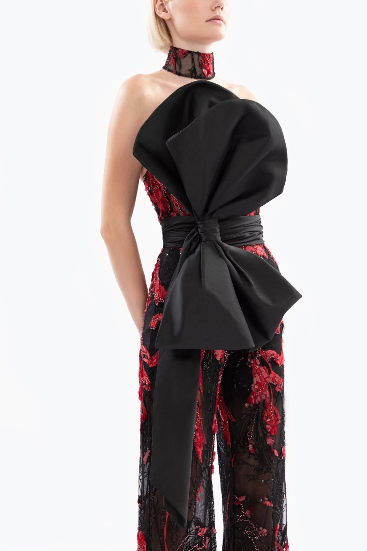 Saiid Kobeisy Embroidered Strapless Jumpsuit In Black