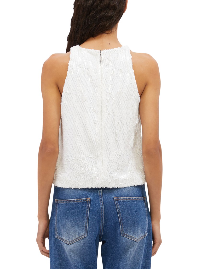 Msgm Shimmering Sequin Sleeveless Top In White