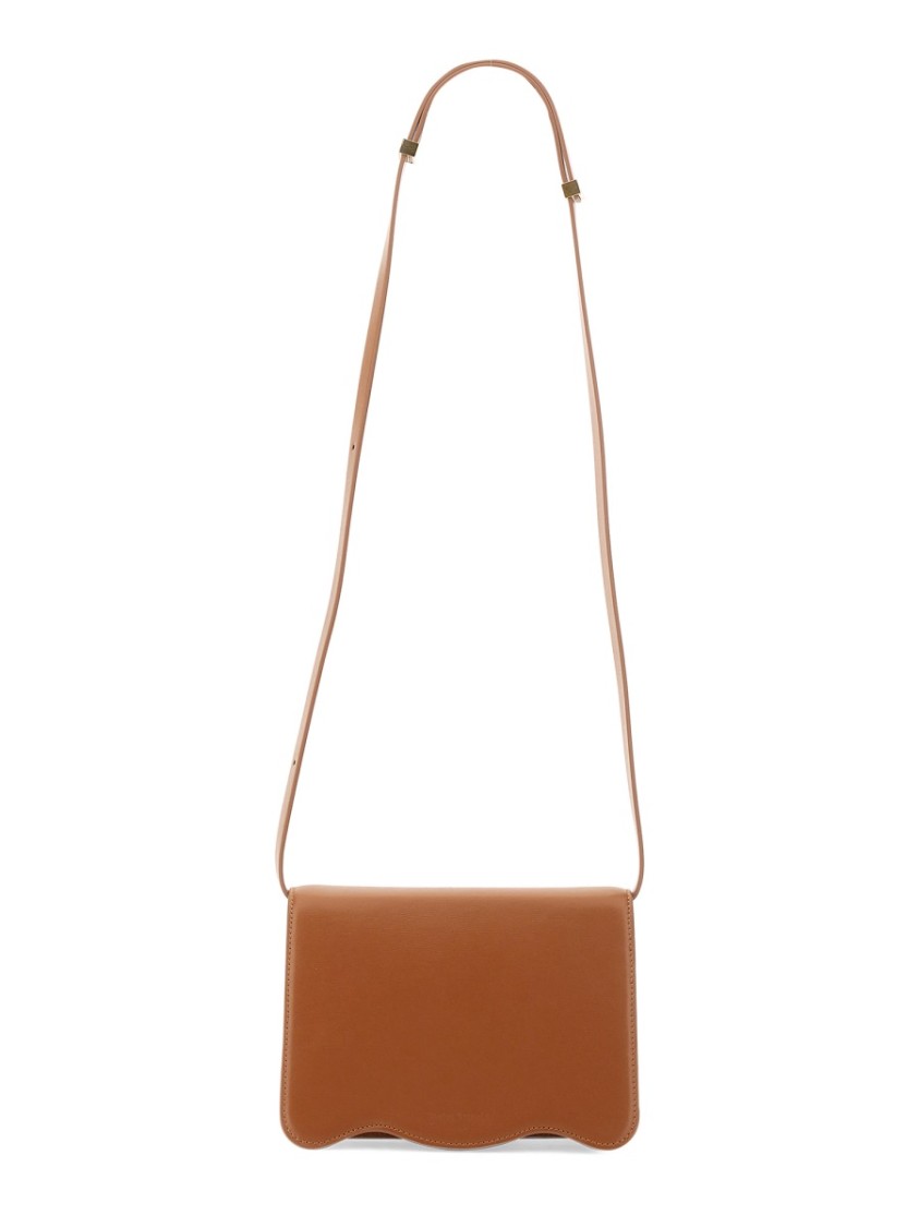Palm Angels Beach Bag With Scalloped Edge And Palm Tree Motif In Brown