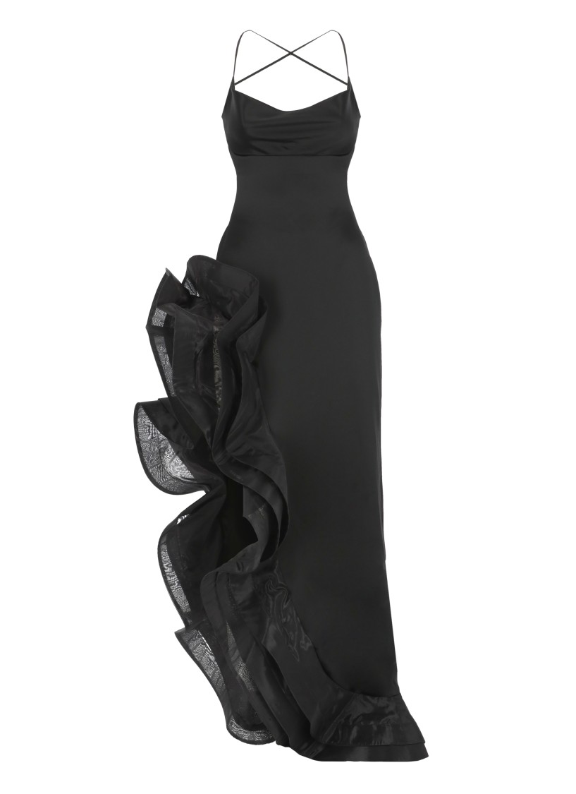 Retroféte Retrofete Asymmetric Black Dress With Ruffle Details