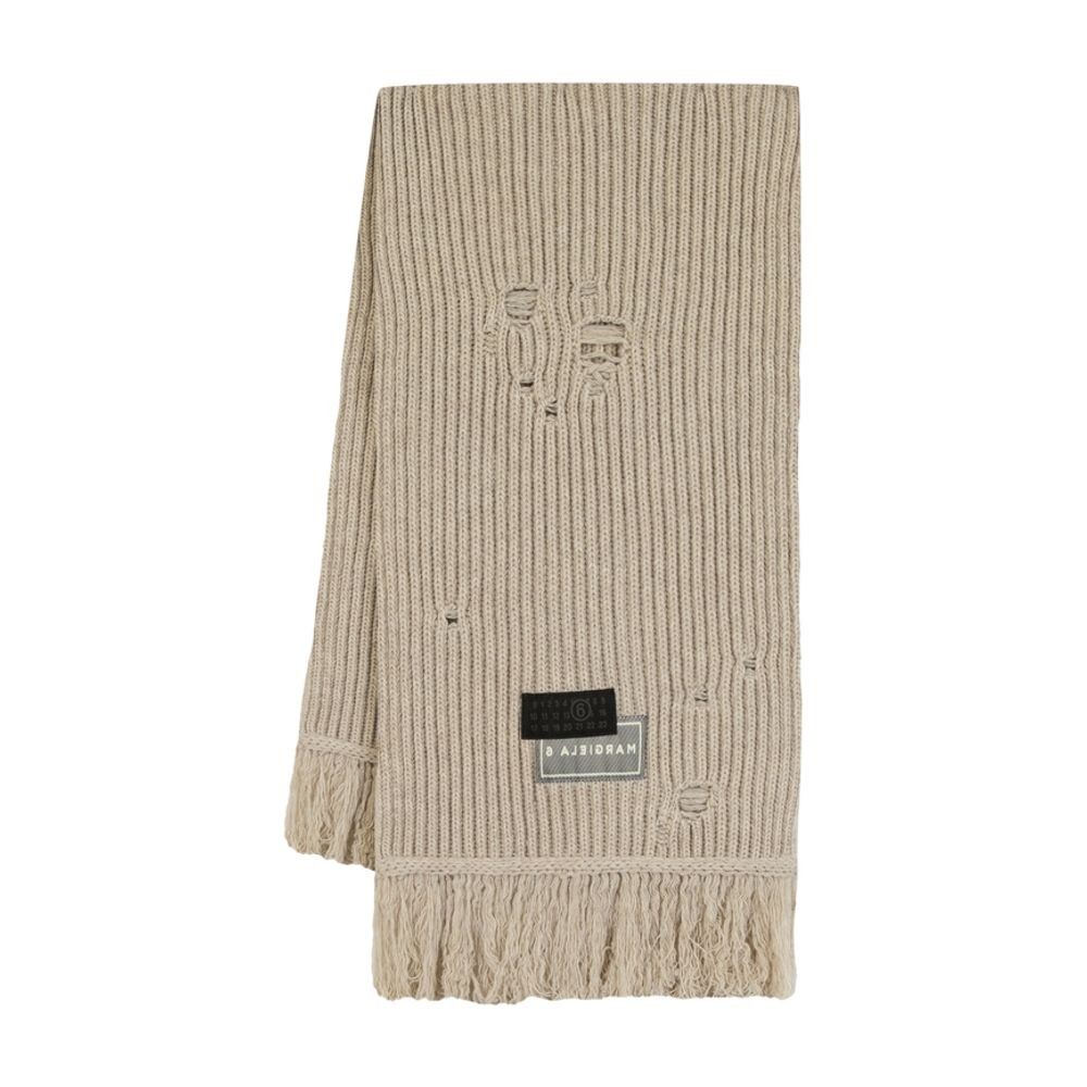 Mm6 Maison Margiela Mm6 By Maison Margiela Textured Ribbed Wool Scarf With Frayed Edges In Neutral