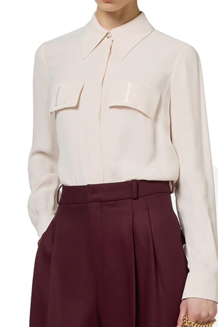 Elisabetta Franchi White Viscose Shirt With Classic Collar In Pink