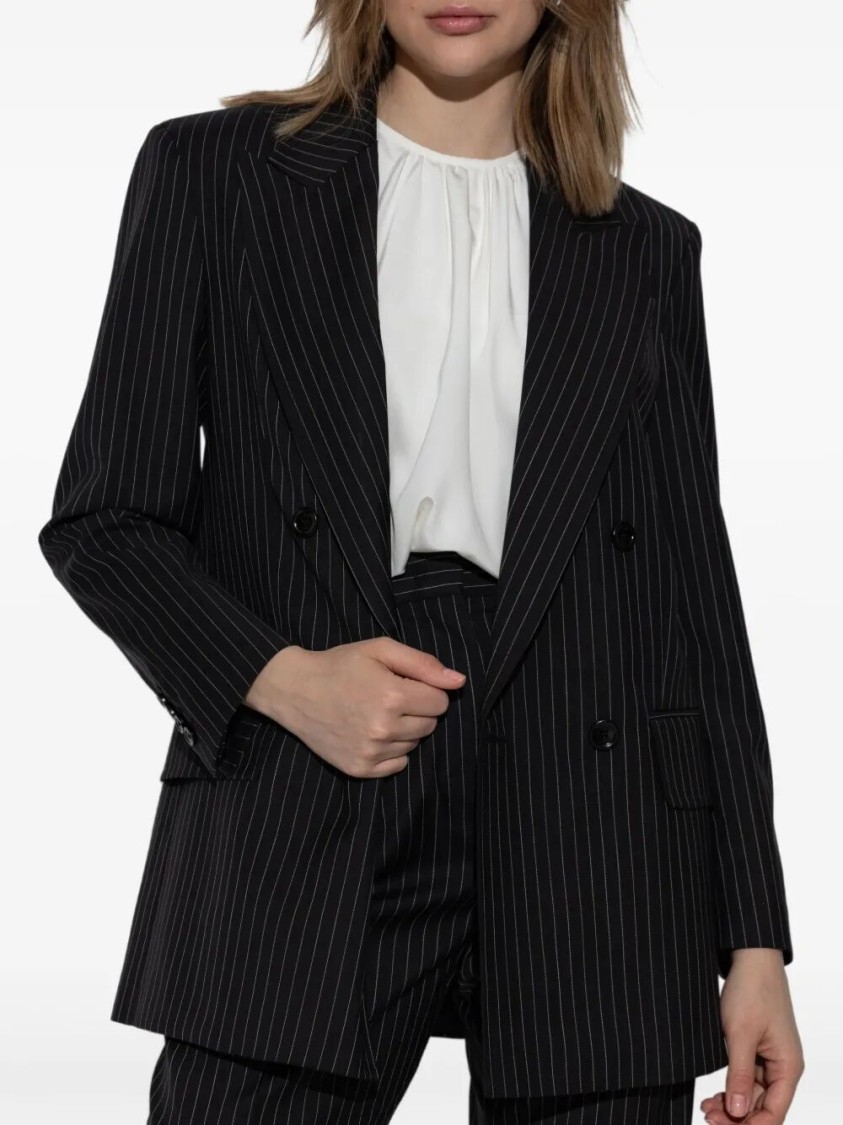 Max Mara Double-breasted Pinstripe Blazer With Structured Silhouette In Black