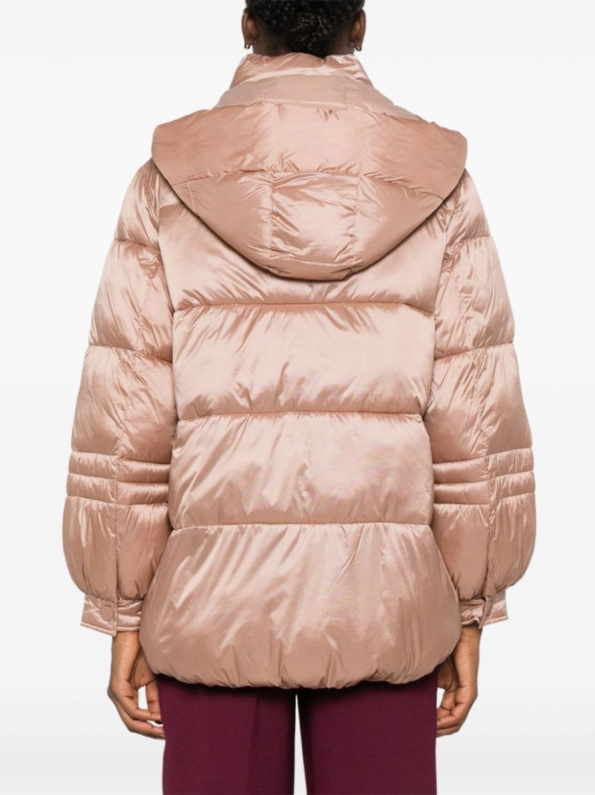 Twinset Striped Jacquard Puffer Jacket In Brown