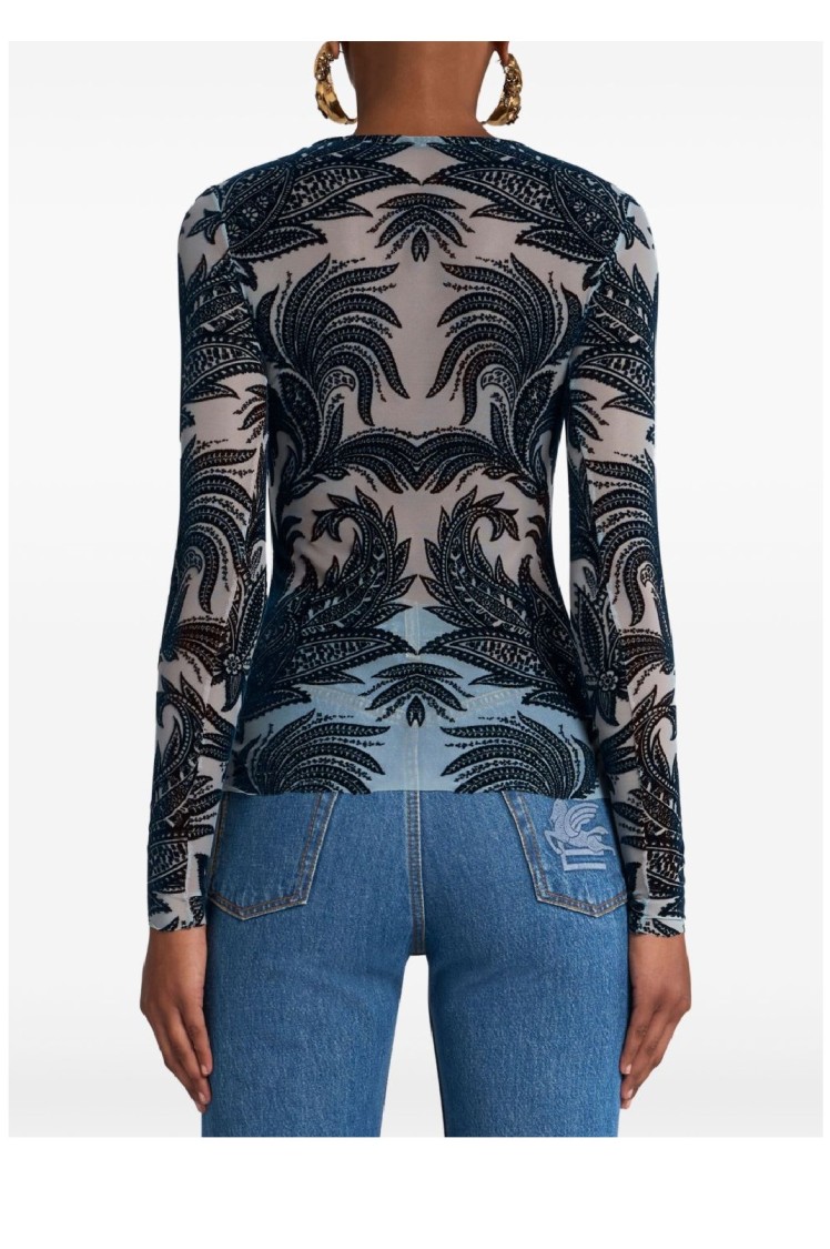 Etro Paisley-patterned Top With Long Sleeves And Round Neckline In Multi