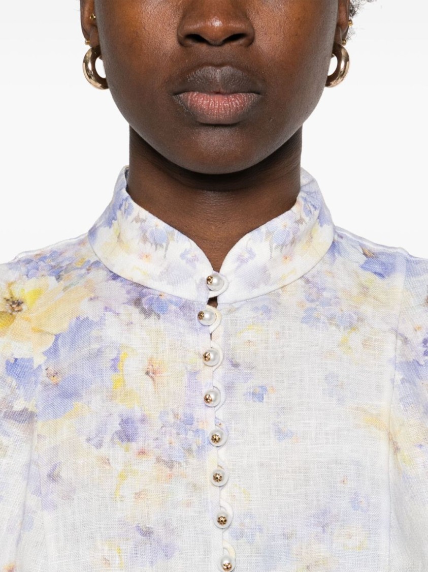 Shop Zimmermann Lilac Floral Pattern Mini Dress In Neutrals